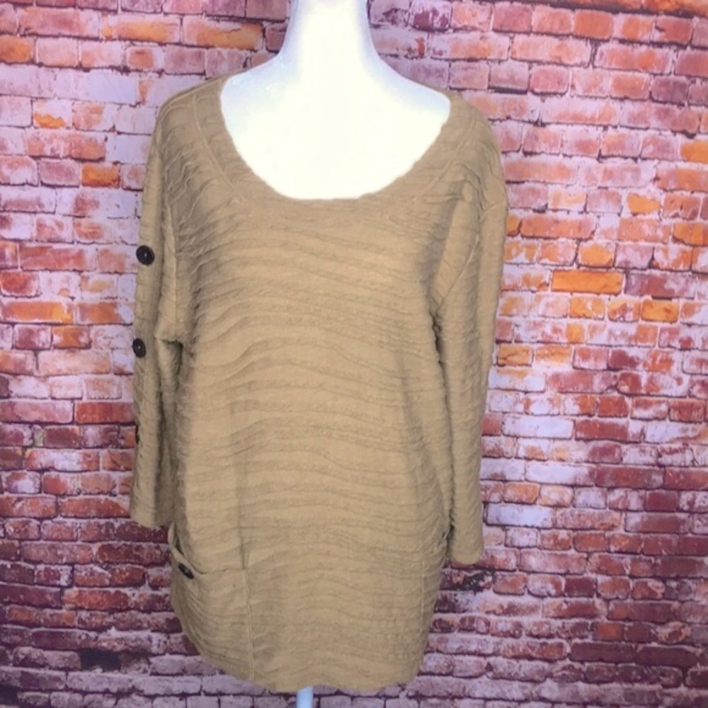 Toofan Tan Textured Lagenlook Scoop Neck Tunic - Picture 2 of 8